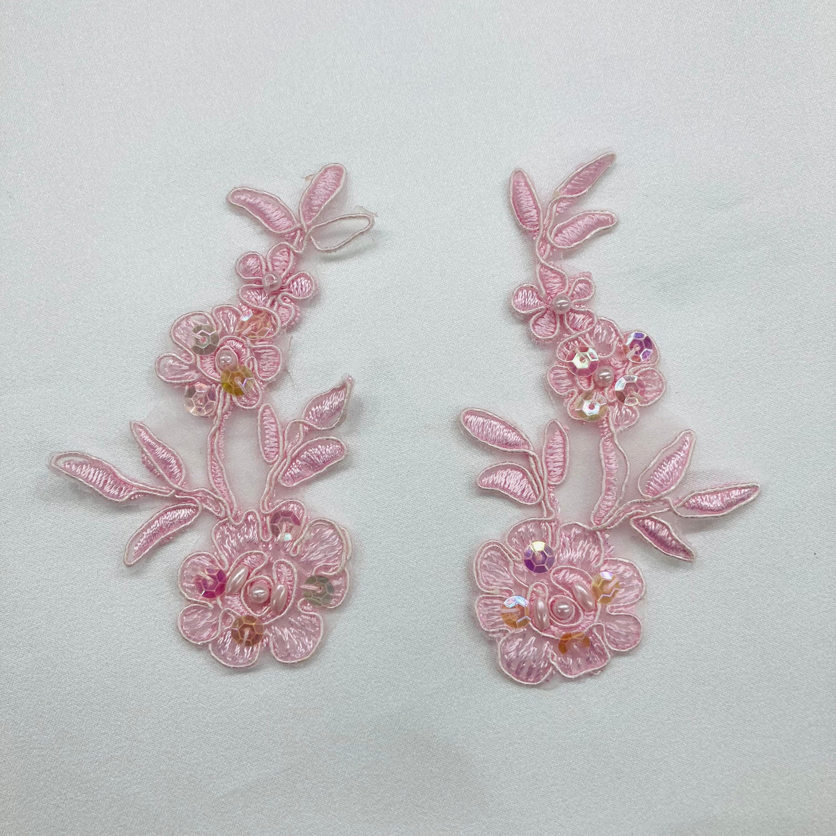 1 Yard Beaded & Corded Floral Lace Applique on Polyester Organza for Bridal & Dance Costumes 4" X 2"