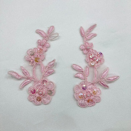 1 Yard Beaded & Corded Floral Lace Applique on Polyester Organza for Bridal & Dance Costumes 4" X 2"