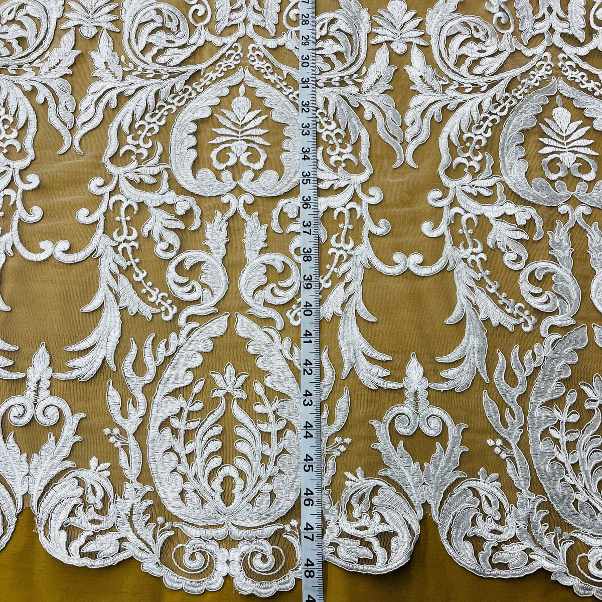 1 Yard Corded Bridal Lace Fabric, Embroidered 100% Polyester Net Mesh for Wedding Dresses