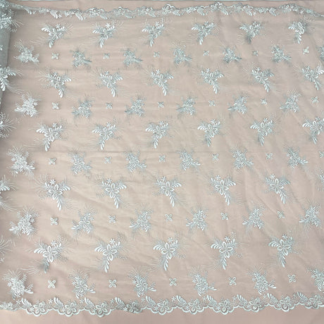 1 Yard Beaded Lace Fabric Embroidered on 100% Polyester Net Mesh, Elegant Sheer Textile for Garments