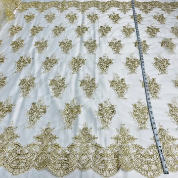Corded Bridal Lace Fabric Embroidered Polyester Net Mesh 56 Inch
