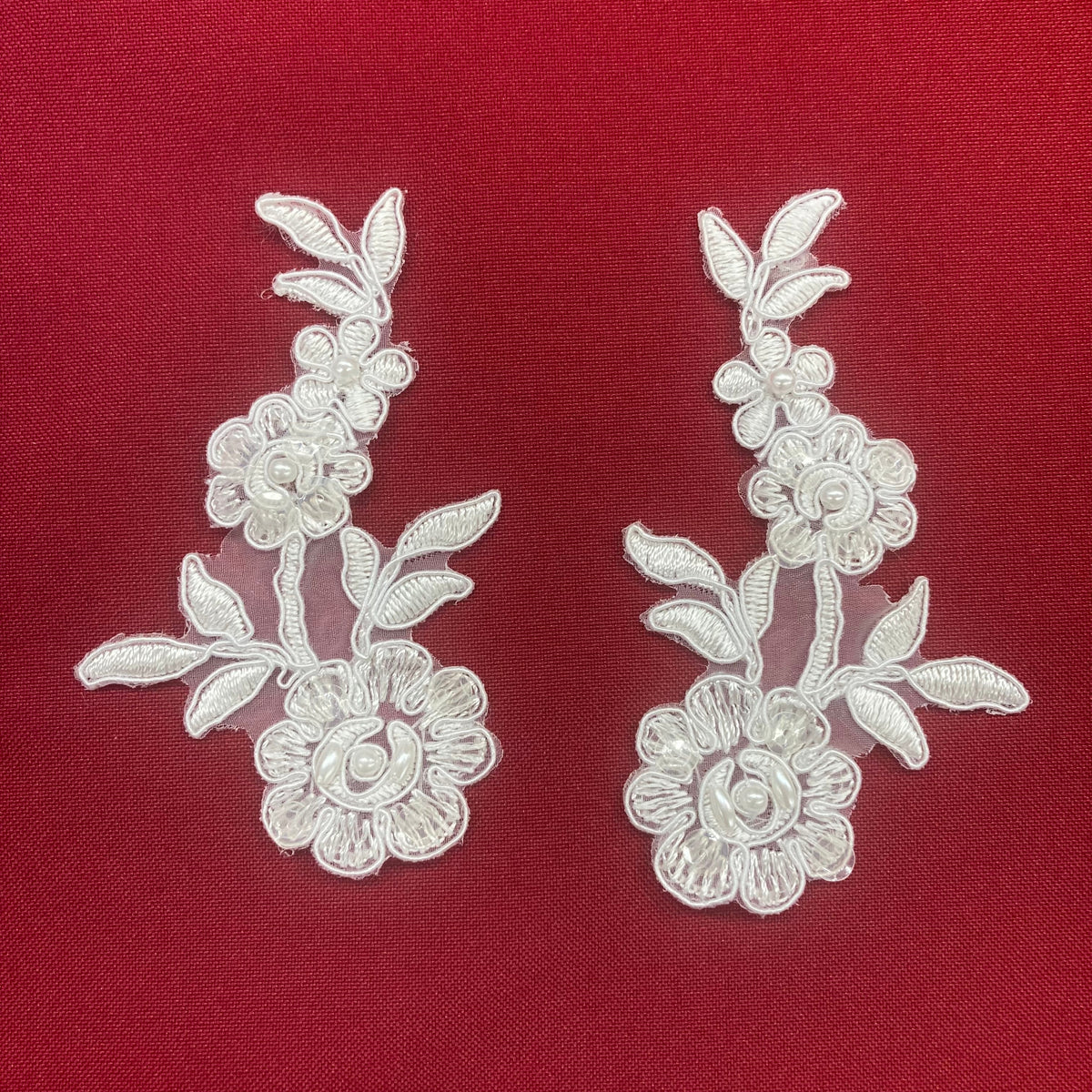 1 Yard Beaded & Corded Floral Lace Applique on Polyester Organza for Bridal & Dance Costumes 4" X 2"