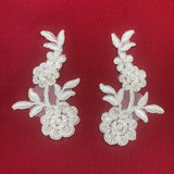1 Yard Beaded & Corded Floral Lace Applique on Polyester Organza for Bridal & Dance Costumes 4" X 2"