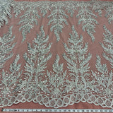 1 Yard Beaded & Corded Embroidered Lace Fabric on 100% Polyester Net Mesh 51" Wide