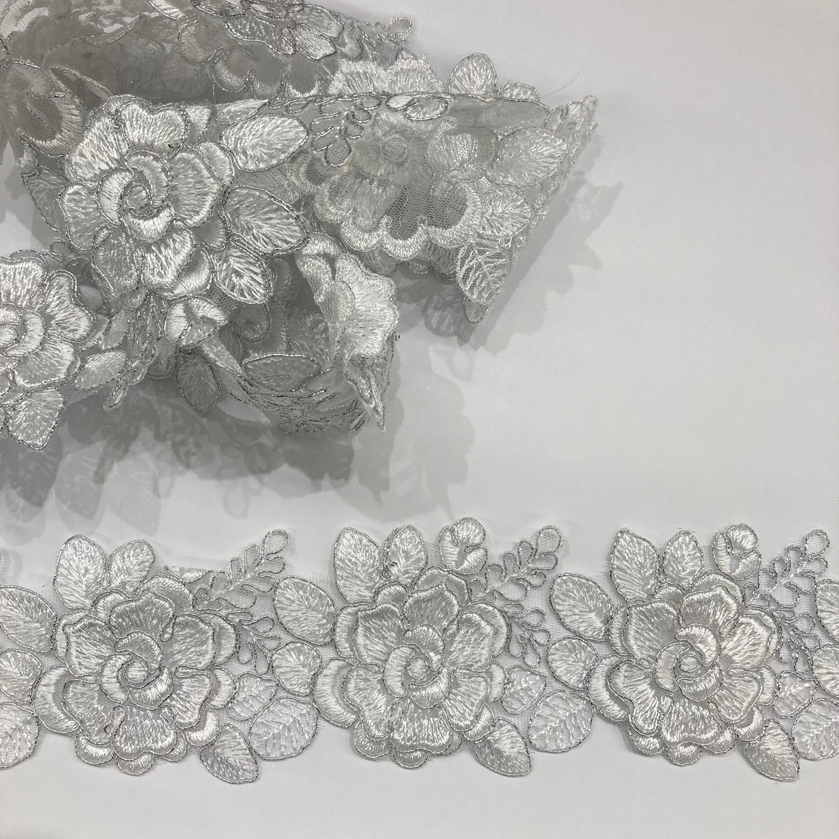 1 Yard 3D Floral Lace Trimming 3" Wide Embroidered on 100% Polyester Net Mesh