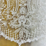 1 Yard Beaded Lace Fabric Embroidered on 100% Polyester Net Mesh, Elegant Sheer Textile