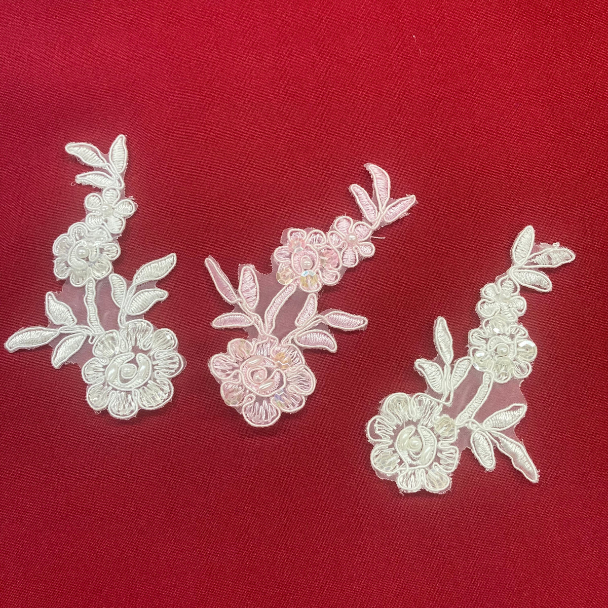 1 Yard Beaded & Corded Floral Lace Applique on Polyester Organza for Bridal & Dance Costumes 4" X 2"