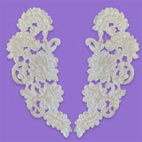 1 Pair 15" x 6" Each Side Beaded Lace Applique with Pearls & Sequins on Satin