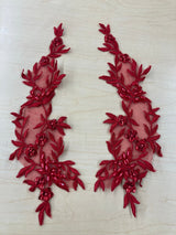 1 Yard Beaded Floral Lace Applique Embroidered on 100% Polyester Organza 10" x 2.5" Each Side
