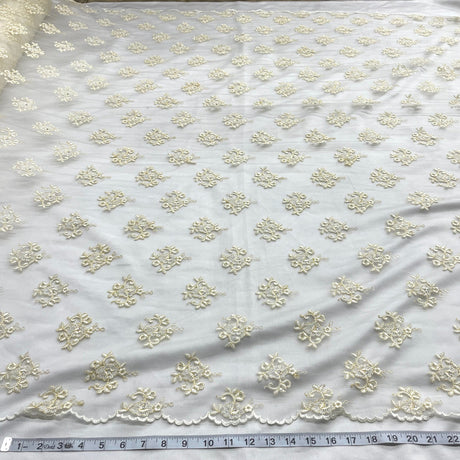 1 Yard Elegant Beaded Lace Fabric with Embroidery on 100% Polyester Mesh, Style 42093W-BP