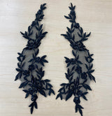 1 Yard Beaded Floral Lace Applique Embroidered on 100% Polyester Organza 10" x 2.5" Each Side