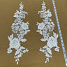 1 Pair 20" x 5.5" Beaded & Corded Floral Lace Applique on 100% Polyester Mesh