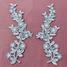 1 Pair Beaded & Corded Floral Lace Applique Embroidered on 100% Polyester Mesh 10" x 3" Each Side