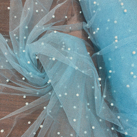 1 Yard Glitter Mesh Lace Fabric with Scattered Pearls 2-Way Stretch 60" Wide by Lace USA