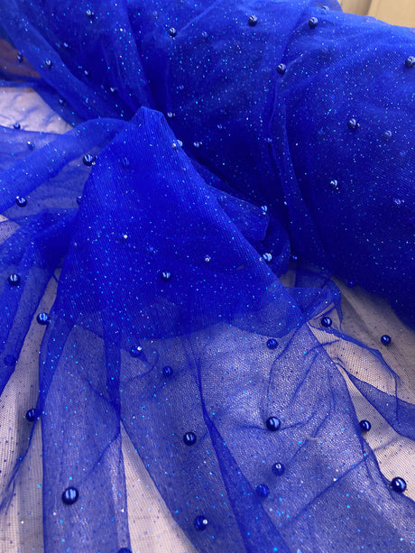 1 Yard Glitter Mesh Lace Fabric with Scattered Pearls 2-Way Stretch 60" Wide by Lace USA