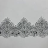 1 Yard Beaded & Corded Lace Trimming Embroidered on 100% Polyester Net Mesh 4" Wide