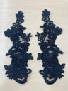 1 Pair 10" x 3.5" Each Side Beaded & Corded Floral Lace Applique100% Polyester Net Mesh