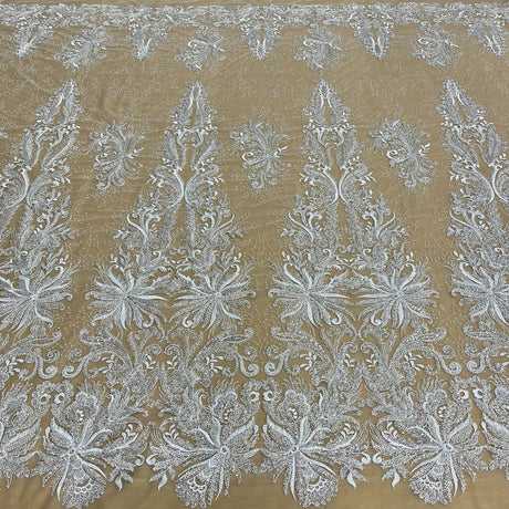 1 Yard Beaded Lace Fabric Embroidered with Fuzzy Thread on Polyester Net Mesh 53" Wide, Lace USA