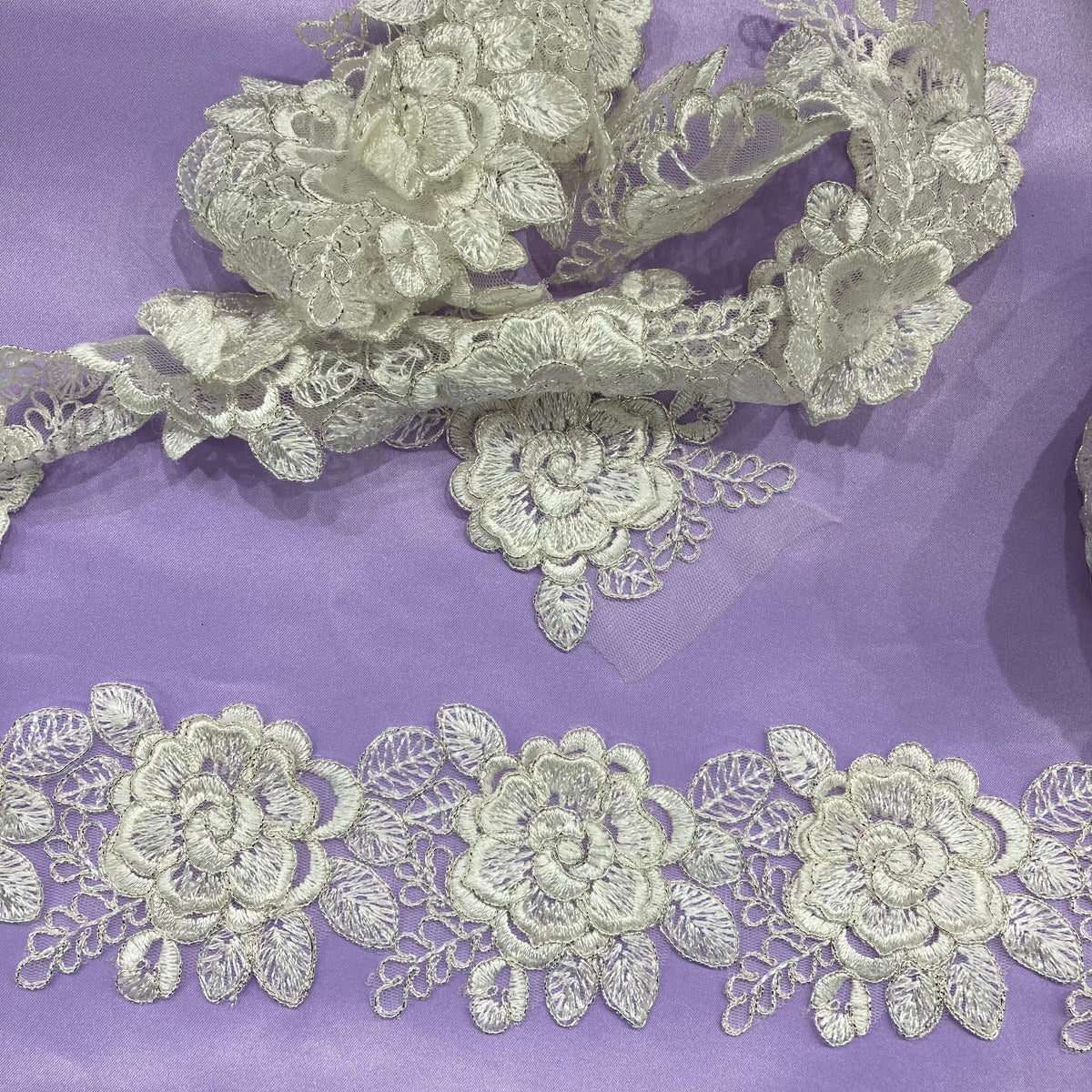 1 Yard 3D Floral Lace Trimming 3" Wide Embroidered on 100% Polyester Net Mesh