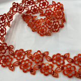 1 Yard Elegant Beaded & Corded Lace Trim, Embroidered 100% Polyester Fabric