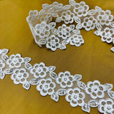 1 Yard Elegant Beaded & Corded Lace Trim, Embroidered 100% Polyester Fabric