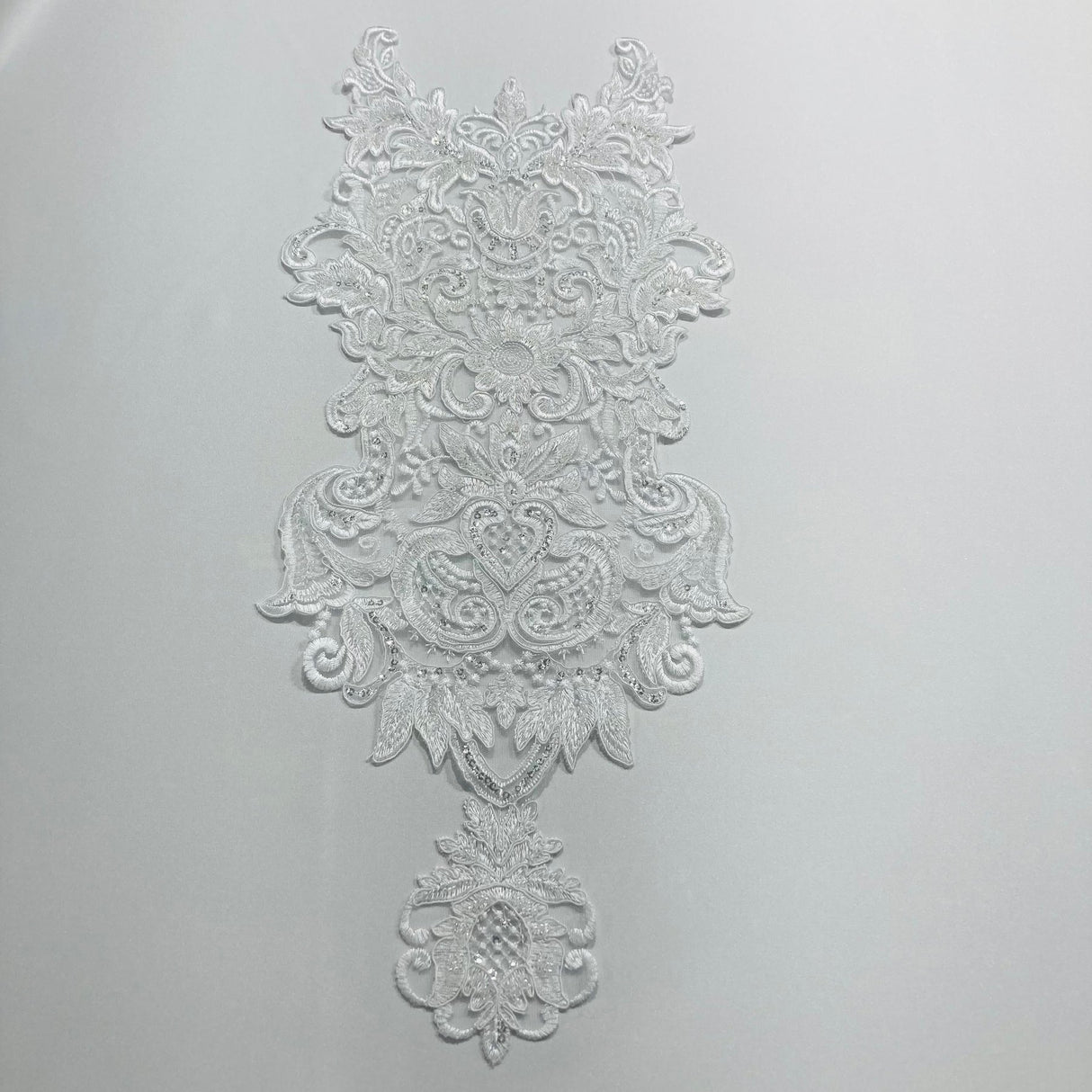 Beaded & Corded Lace Medallion Applique on 100% Polyester Mesh 25" x 10.5"