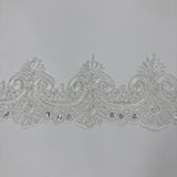 1 Yard Beaded & Corded Lace Trimming Embroidered on 100% Polyester Net Mesh 4" Wide