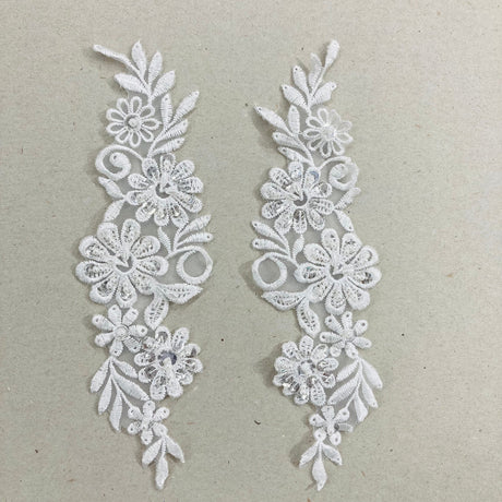 1 Yard Beaded Lace Applique Embroidered on 100% Polyester Organza 9" x 2.5" Each Side