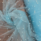 1 Yard Glitter Mesh Fabric with Scattered Pearls | 2 Way Stretch | 60" Wide | Soft Tulle for Gowns, Veils & Couture Projects