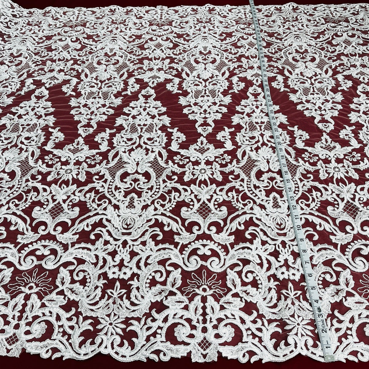 1 Yard Corded Bridal Lace Fabric, Embroidered 100% Polyester Net Mesh for Wedding Dresses