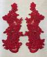 1 Pair 10" x 3.5" Each Side Beaded & Corded Floral Lace Applique100% Polyester Net Mesh