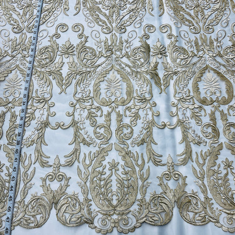 1 Yard Corded Bridal Lace Fabric, Embroidered 100% Polyester Net Mesh for Wedding Dresses