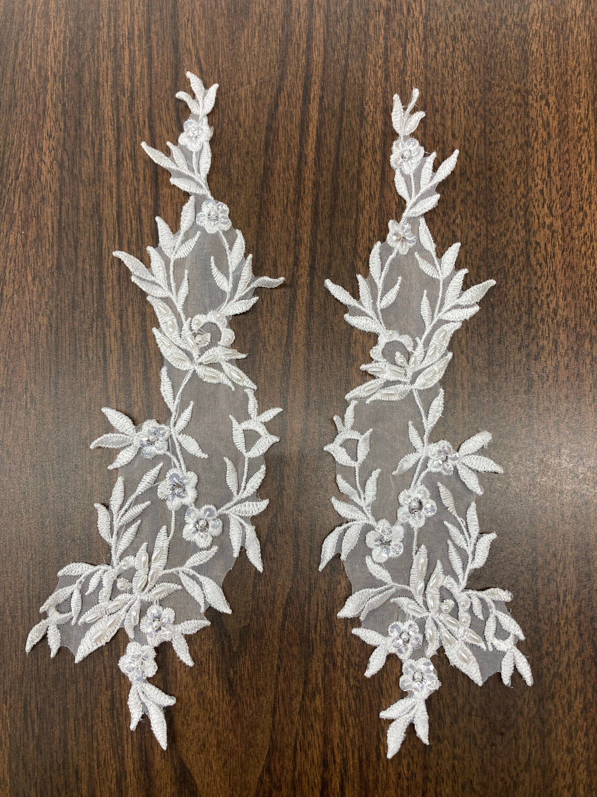 1 Yard Beaded Floral Lace Applique Embroidered on 100% Polyester Organza 10" x 2.5" Each Side
