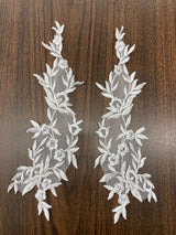 1 Yard Beaded Floral Lace Applique Embroidered on 100% Polyester Organza 10" x 2.5" Each Side
