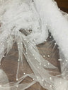 1 Yard Glitter Mesh Lace Fabric with Scattered Pearls 2-Way Stretch 60" Wide by Lace USA
