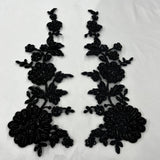 1 Pair 13" x 3.5" Beaded & Corded Floral Lace 100% Polyester Net Mesh