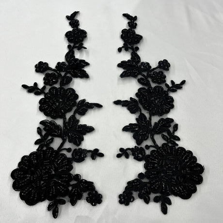 1 Pair 13" x 3.5" Beaded & Corded Floral Lace 100% Polyester Net Mesh