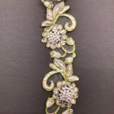 1 Yard Handmade Beaded & Corded Lace Trimming Embroidered on Polyester Organza 2 Inch Width