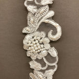 1 Yard Handmade Beaded & Corded Lace Trimming Embroidered on Polyester Organza 2 Inch Width