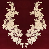 1 Pair 13" x 3" Beaded & Corded Floral Lace Applique on 100% Polyester Net Mesh