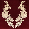 1 Pair 13" x 3" Beaded & Corded Floral Lace Applique on 100% Polyester Net Mesh