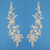 1 Pair Beaded & Corded Floral Lace Applique Embroidered on 100% Polyester Organza 13" x 4" Each Side