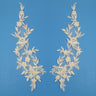 1 Pair Beaded & Corded Floral Lace Applique Embroidered on 100% Polyester Organza 13" x 4" Each Side