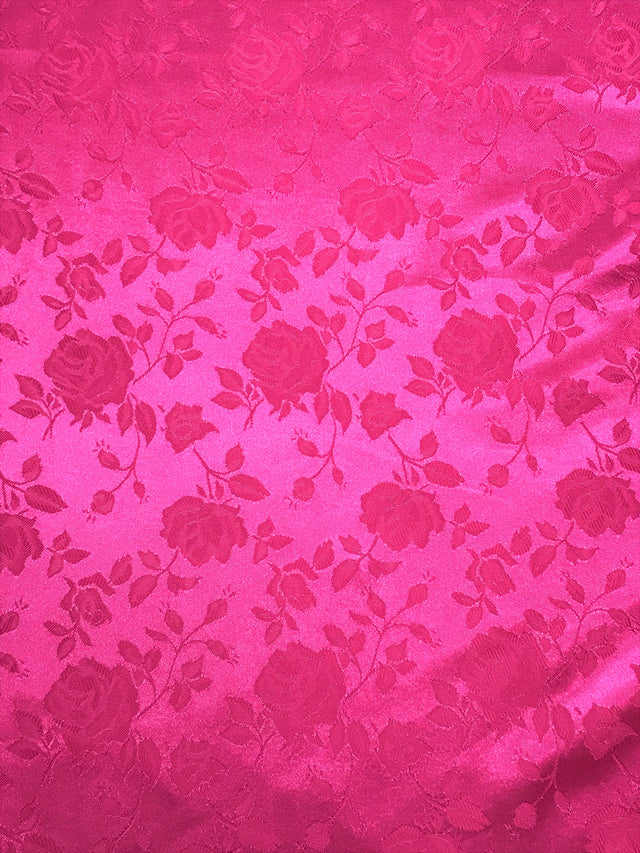 Neon Pink Jacquard Satin Fabric - Neon Pink, Reversible, 58"-60" Width (1 Yard)