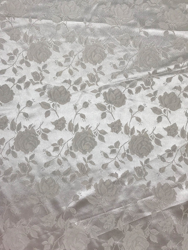 Ivory Jacquard Satin Fabric - Ivory, Reversible, 58"-60" Width (1 Yard)