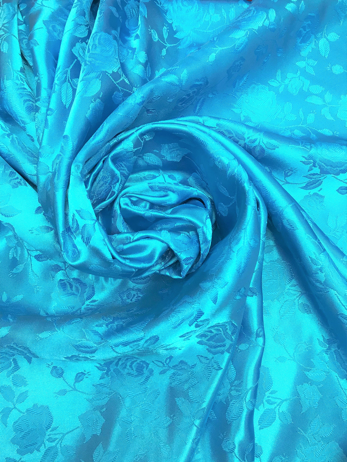 Turquoise Jacquard Satin Fabric - Turquoise, Reversible, 58"-60" Width