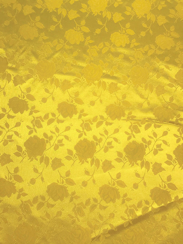 Yellow Jacquard Satin Fabric - Yellow, Reversible, 58"-60" Width (1 Yard)