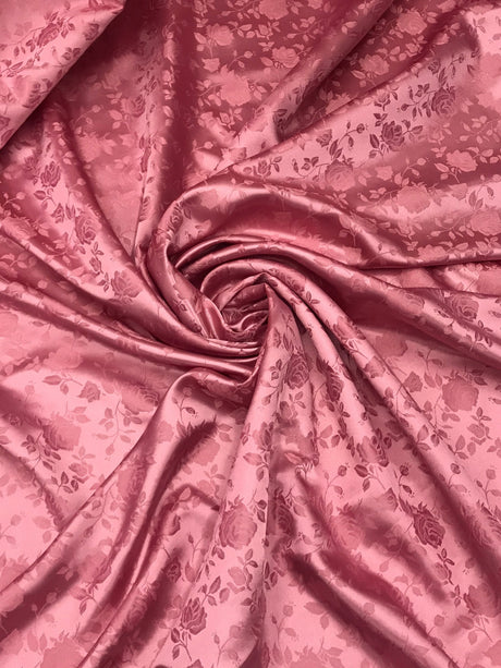 Mauve Jacquard Satin Polyester Fabric - Mauve, Reversible, 58"-60" Width (1 Yard)