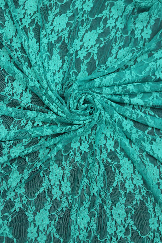 Jade Stretch Lace Nylon Spandex Fabric - Jade Floral Lace, 58/60" Width (1 Yard)