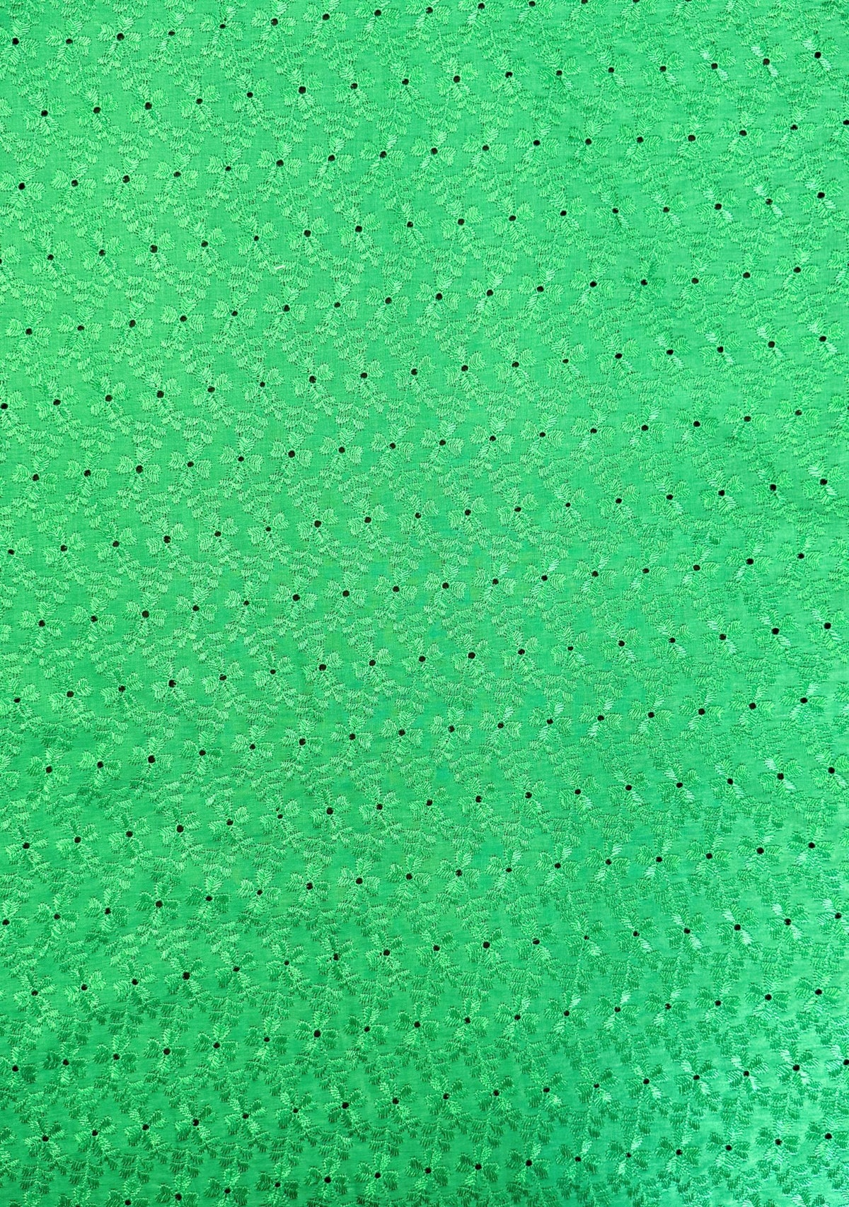 Heavy Eyelet Polyester Cotton Fabric - Kelly Green, Floral Embroidery, 41"-42" Width